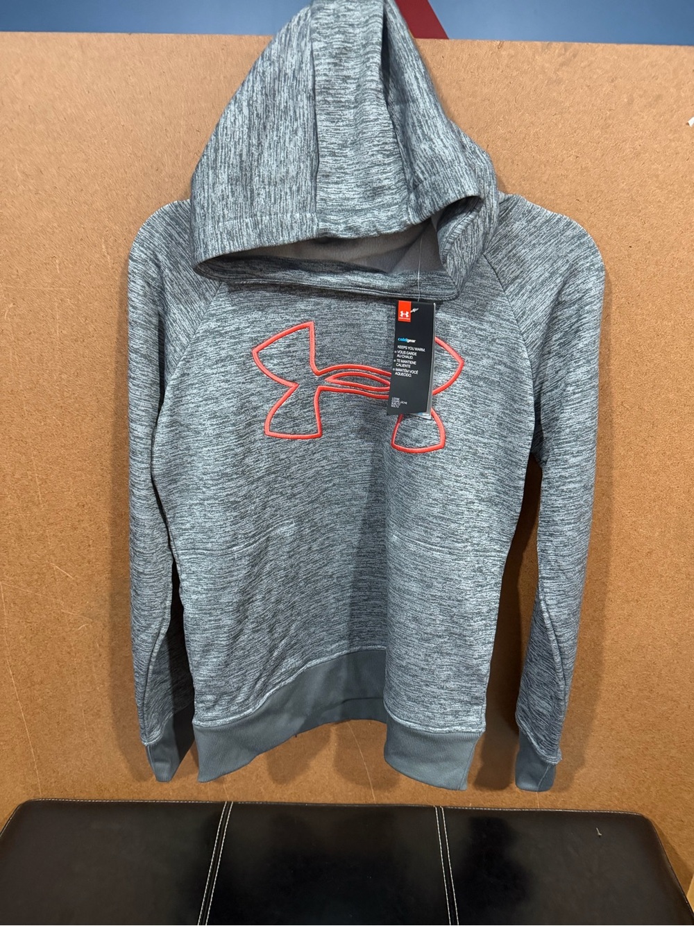Under Armour Gray Fleece Hooded Pullover with pink big Logo S NWT